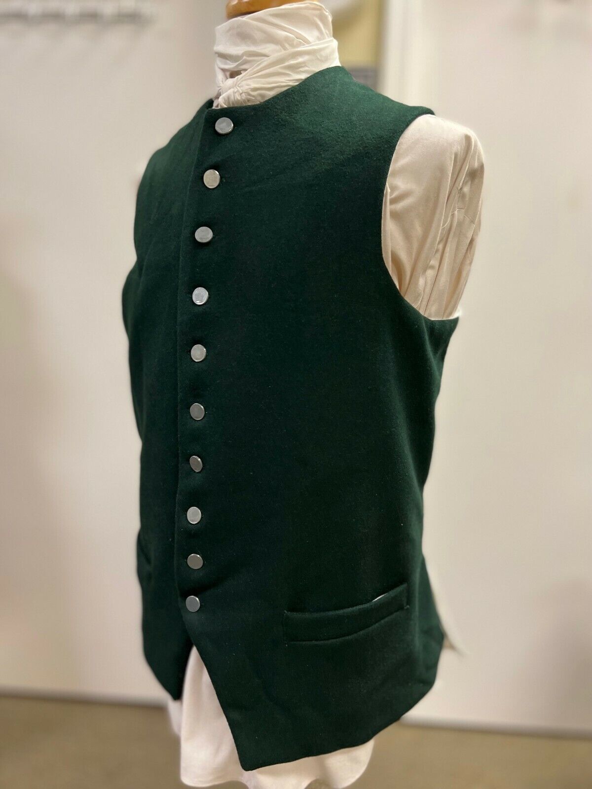 18th Century Waistcoat - 54" chest GREEN Wool, Revolutionary War Colonial, NEW