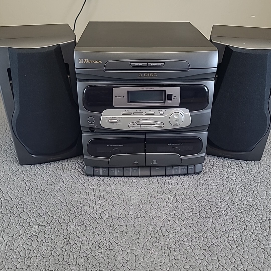Vintage 1997 Emerson MS7777 3 Disc CD Changer Cassette AM/FM Shelf Stereo System