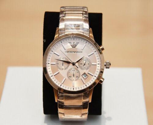 BRAND NEW EMPORIO ARMANI MEN'S WATCH AR2452 ROSE GOLD CHRONOGRAPH RRP £399 - Picture 1 of 8