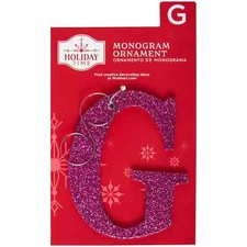Holiday Time Dark Pink Glitter Monogram Letter "G" Ornament, 4"H