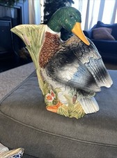 Large Ceramic Mallard Duck Vase Hunting Cabin Lake Bird Fowl Colorful Floral