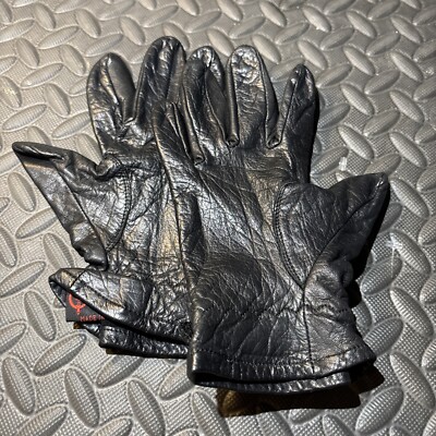 OLYMPIA womens BLACK LEATHER WINTER GLOVES size small straps at wrist NICE CLEAN