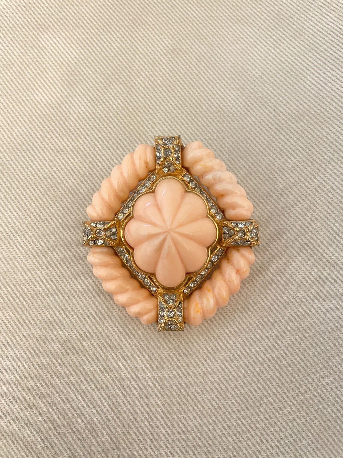 KJL Faux Coral and Crystal Brooch Kenneth Jay Lan… - image 6