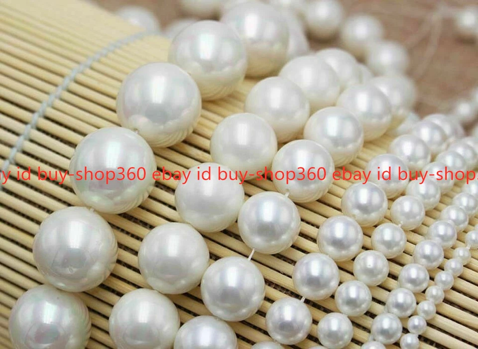Bonitas cuentas sueltas redondas de perla blanca natural de Tahití de 6/8/10/12/14 mm 15"" Foto 2 de 4