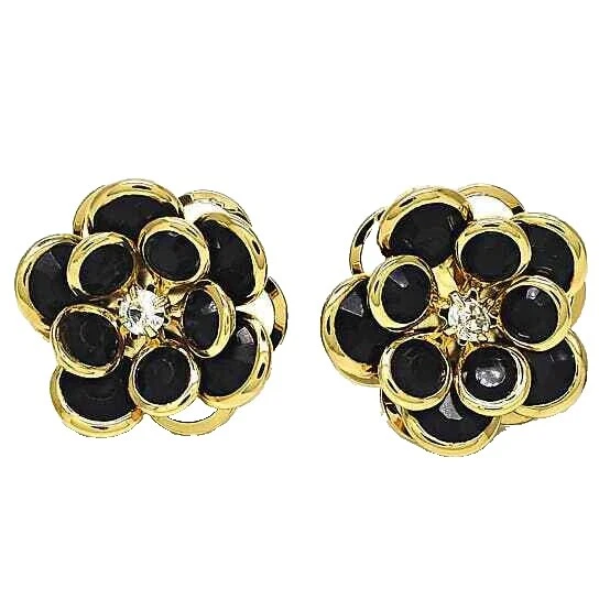 Chapado en oro Amarillo de Cristal Pendientes de Moda Negro