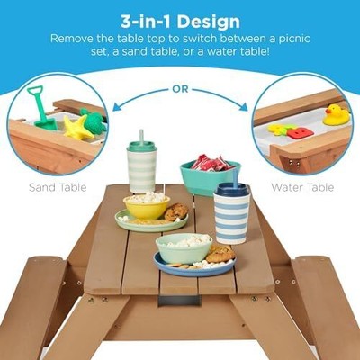 Best Choice Products Kids 3-in-1 Sand & Water Table, Wood Outdoor Convertible Pi