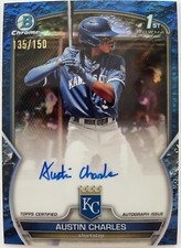 Austin Charles 2023 Bowman Chrome 1st Blue Lunar Crater Refractor /150 RC Auto
