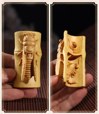 6.8 X 3.3 X 3.3 CM Boxwood Carving Netsuke - Cicada & Insects | eBay