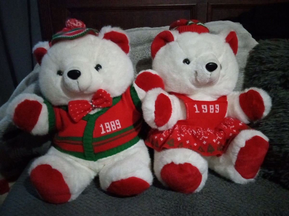 VINTAGE 1989 Kmart CHRISTMAS HOLIDAY PLUSH White Teddy Bears 18