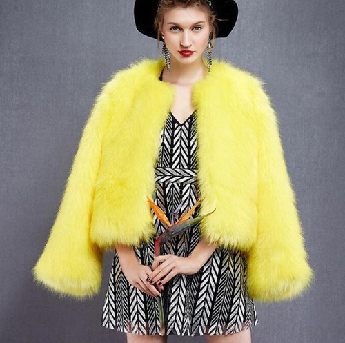 Womens Winter Yellow Faux Fur Coat 