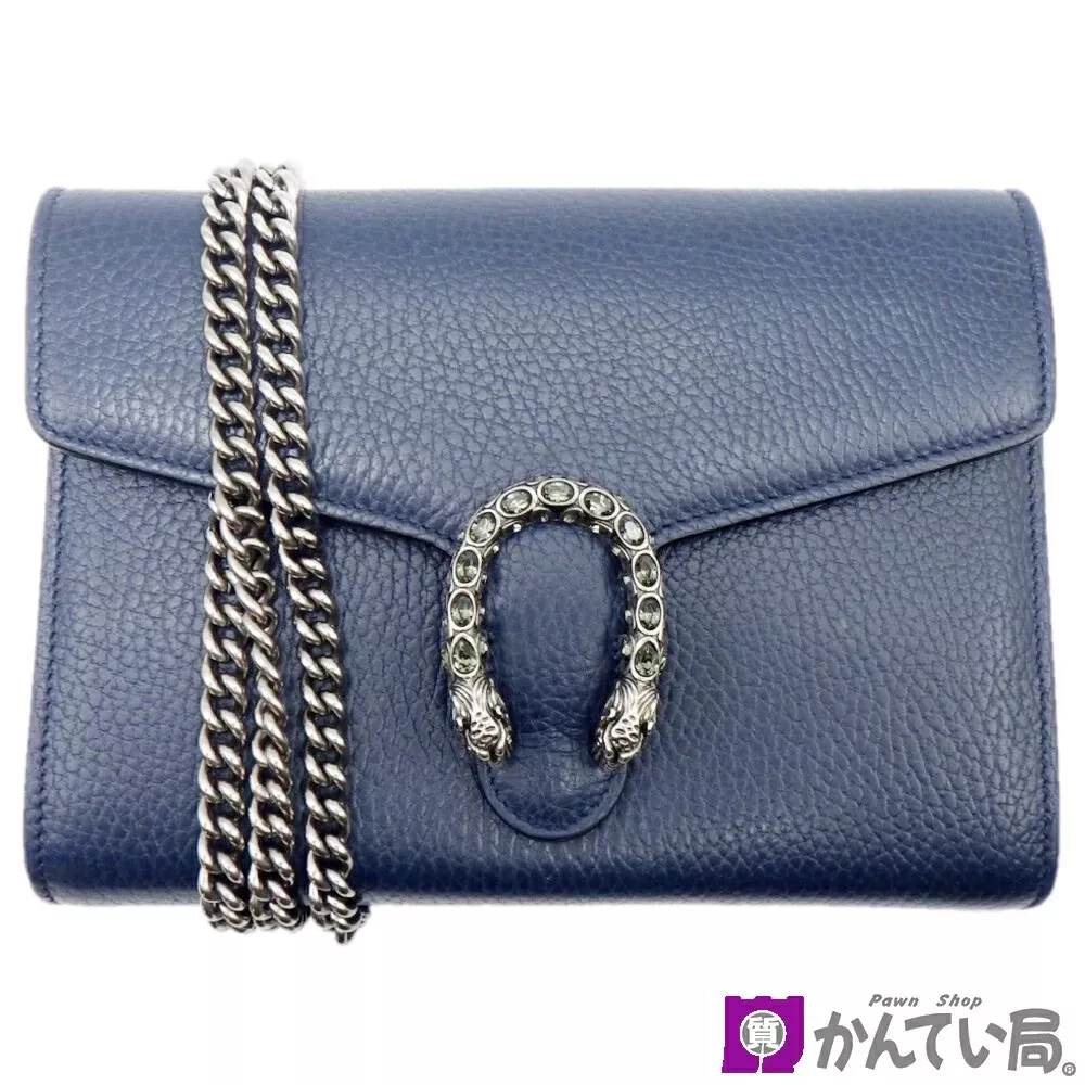GUCCI 401231 Dionysus cuir mini chaîne sac portefeuille bleu marine tigre 2WAY 2501R