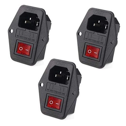 3pcs AC 250V 15A 3 Terminal Power Socket with Fuse Holder Case ON/OFF ...