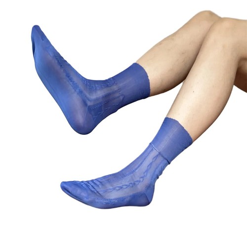 Mens Jacquard Ultra Thin Crew Socks See Through Dress Socks Business Tube Style - Picture 3 of 69