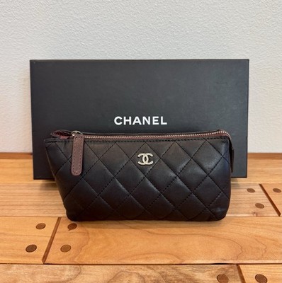 Chanel Classic O Case Pouch in Black Quilted Lambskin Leather w/Silver Hardware