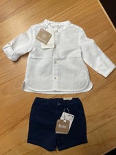 Completo neonato Mayoral camicia bianca e shorts blu elegante cerimonia chic est
