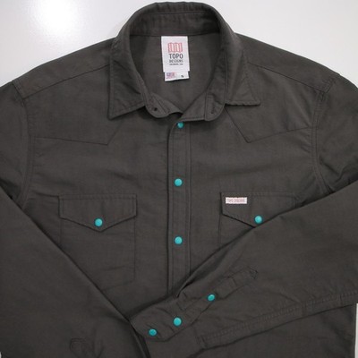 Topo Designs Western Shirt Mens S Gray Nylon Long Sleeve Snap Front Made in USA