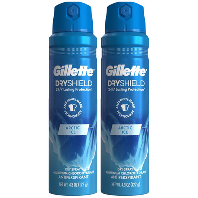Gillette Dry Shield 24/7 Arctic Ice Dry Spray Antiperspirant, 4.3oz (Pack of 2)