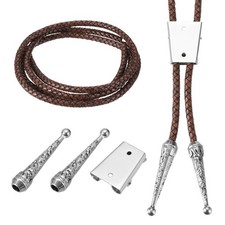 Bolo Tie Findings Kit with Slide Clasp, 2 Cord End Cap, Coffee Rope, Silver Tone