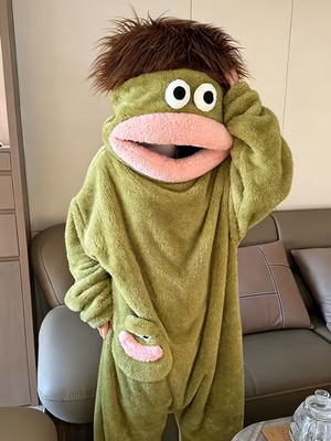 cartoon Green Monster Jumpsuit Funny Puppet Cosplay Pyjamas Warm Lounge Dress