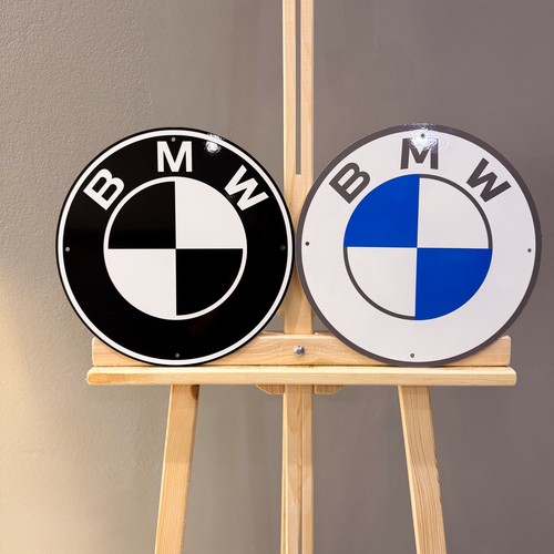 BMW Logo Metal Sign Set of 2 – Black & White Garage Decor – 30 cm (11.8”)