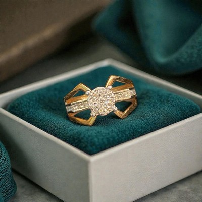 Pave 0.86 Cts Round Princess Shape F/VS1 Diamonds Wide Ring 14K Multi-Tone Gold