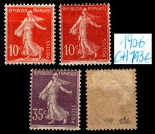 L'ANNEE 1906 complète, Neufs * = Cote 193 € / Lot Timbres France n°134 à 136