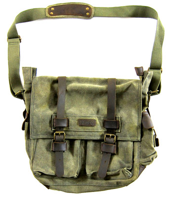 Kattee Canvas Leather Trim Zippered Camera Messenger Shoulder Bag Green Brown