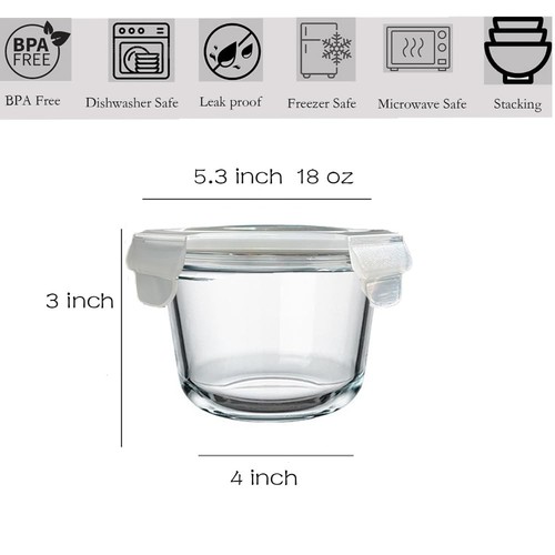 8Pack Glass Food Storage Containers, Round Glass Soup Container with Airtight... - Picture 2 of 9
