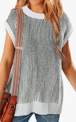 Evaless Black Vertical Stripe Sweater Vest Sz Large Overszd Dolman Sleeves