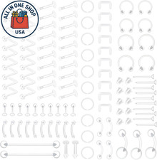 109-Piece Clear Piercing Retainers Kit for Various Body Jewelry Types
