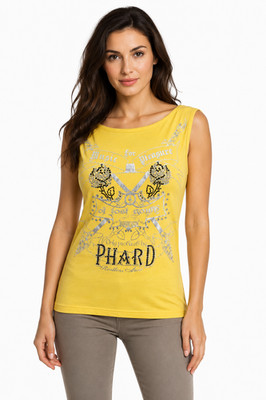 Top gelb M phard Damen Top mit Foliendruck und Schmucksteinbesatz 1.2916