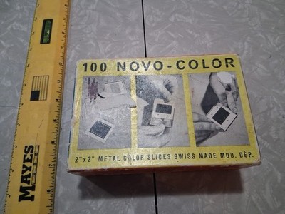 Novo Color 2'' X 2'' metal color slides, unused old stock in original box, Swiss m