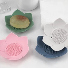 4 Pack Soap Dish with Drain, Silicone Bar Soap Holder for Bathroom, Flower Sh...