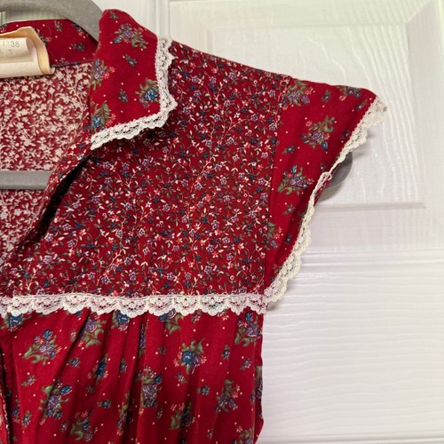 Eber San Francisco Vintage Red Floral Lace Ruffle Prairie Dress Size 5 - Picture 6 of 15