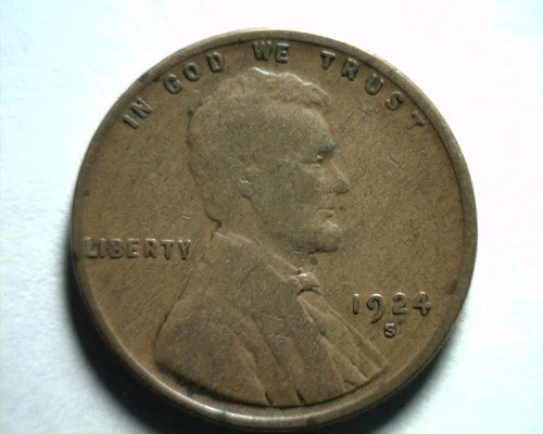 1924-S LINCOLN CENT PENNY GOOD / VERY GOOD G/VG NICE ORIGINAL COIN FAST 99c SHIP