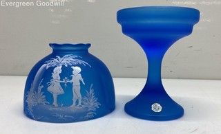 Vintage Westmoreland Mary Gregory Blue Mist Fairy Lamp White Silhouette