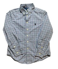Ralph Lauren Shirt Youth 8 Blue Plaid Button Down Long Sleeve Pony Logo Cotton