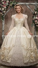 Vintage Princess Wedding Dresses Long Sleeves Bow Pearls Victorian Bridal Gowns