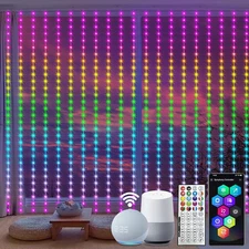 Smart LED Color Changing Curtain Lights with Alexa, 20x10ft, WiFi Control
