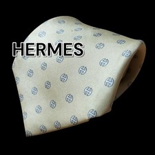HERMES Necktie  All-over light yellow pattern 100% Silk tie made in France M7224