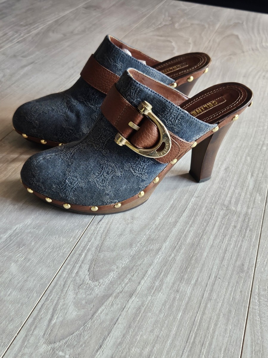 💥Celine Macadam Shoes Sandals Sabot Indigo Brown Size 38