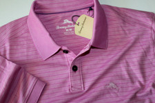 Tommy Bahama Polo Shirt B Coral Stripe Nebula Purple Logo SS New Medium M