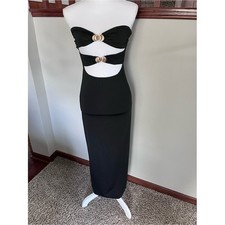 SHEIN Black Strapless Cutout Maxi Dress Gold Shell Hardware Small