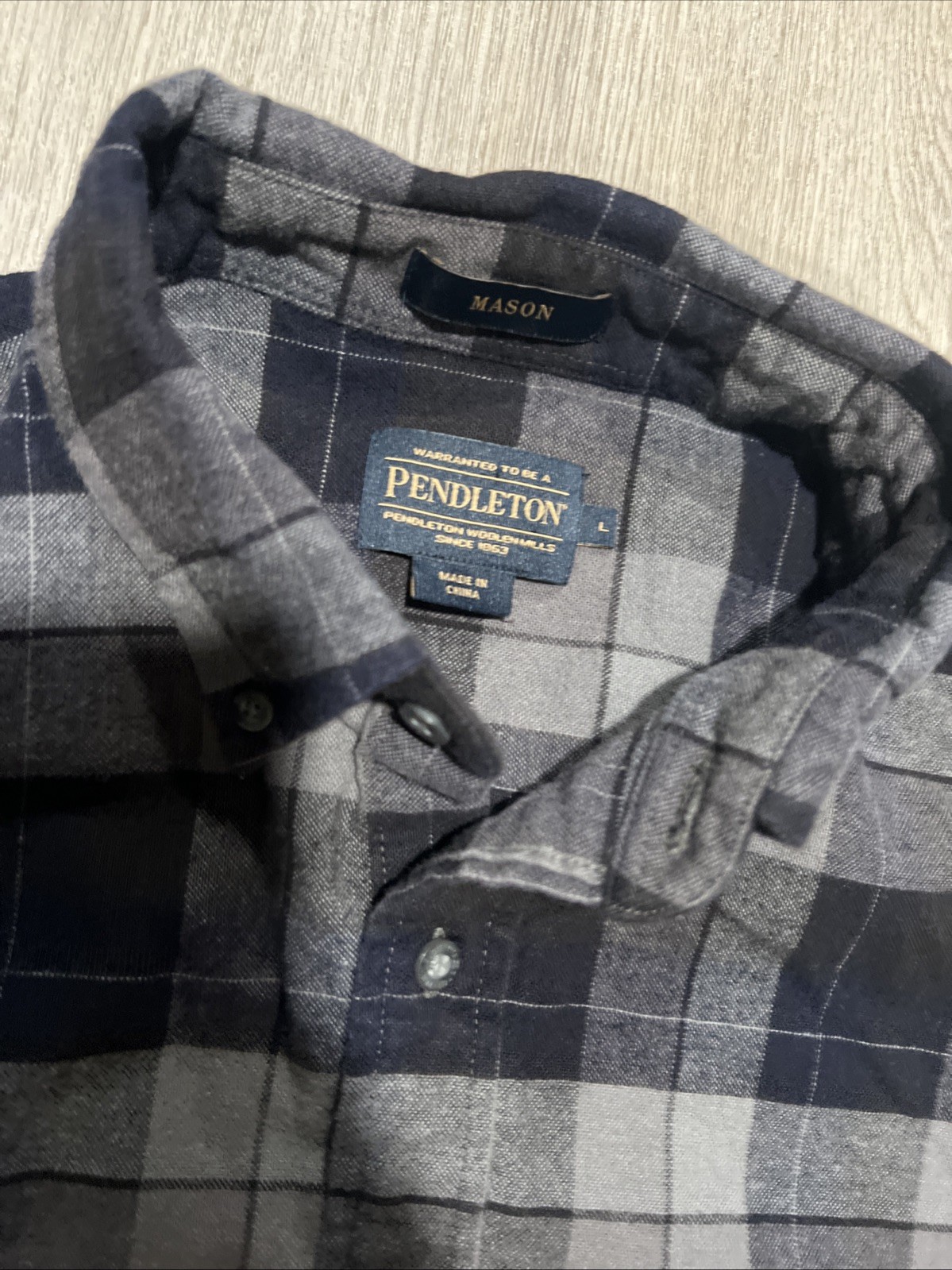 Pendleton Mason Large Black Gray Plaid Flannel Lo… - image 6