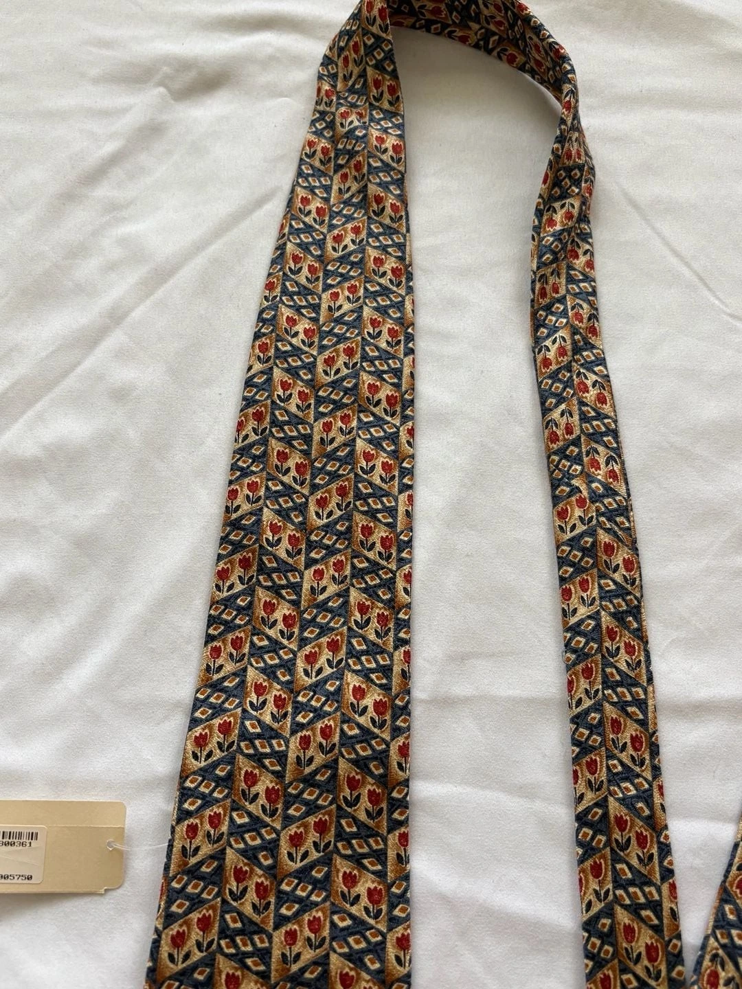 NWT Bolgheri vintage Nordstrom Silk Necktie Geometric Tulip Print Blue Red Gold image 4