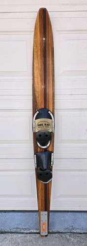 Vintage CUSTOM CON-CAVE WOOD WATER SKIS by BRAD BELLFLOWER, CA 65" Slalom Ski