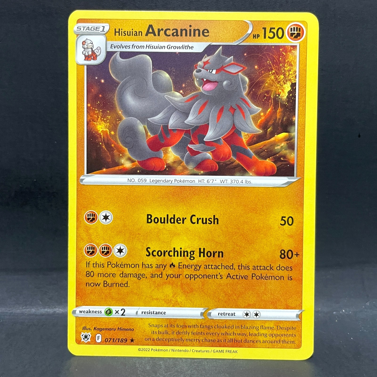2022 POKEMON ASTRAL RADIANCE HISUIAN ARCANINE 071/189 (RARE)