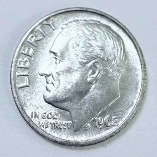 1962 Roosevelt Dime 90% Silver 10c US Coin, AU ABOUT UNCIRCULATED  #6986