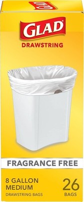 Glad Medium Trash Bags, 8 Gallon, Fragrance Free Garbage Bags With Drawstring, 2