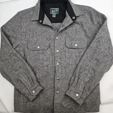Vtg Woolrich Gray Shacket Mens Sz M Herringbone Shirt Wool Jacket Button Up Warm